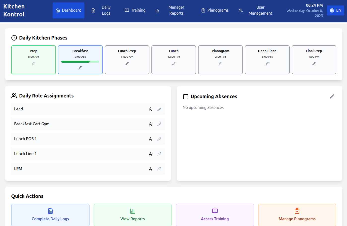 Daily operations dashboard